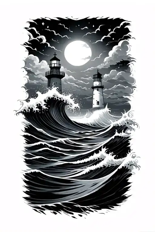 Swimming With Waves And Lighthouse