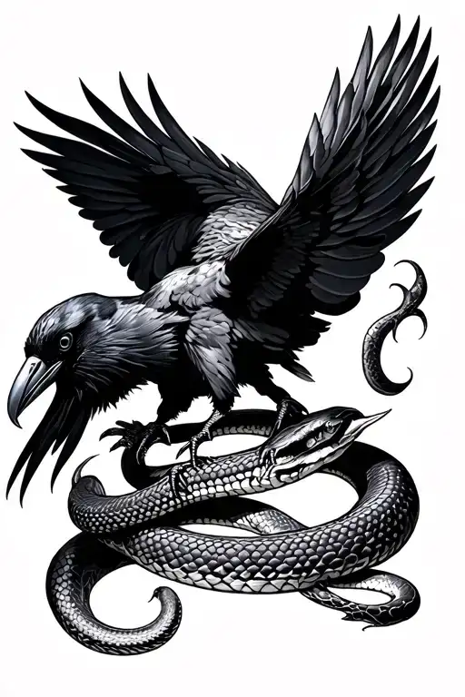 Crow Fighting A Snake For An Arm Sleeve
