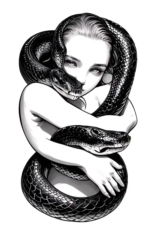 Snake Wrapped Arms Around Herself