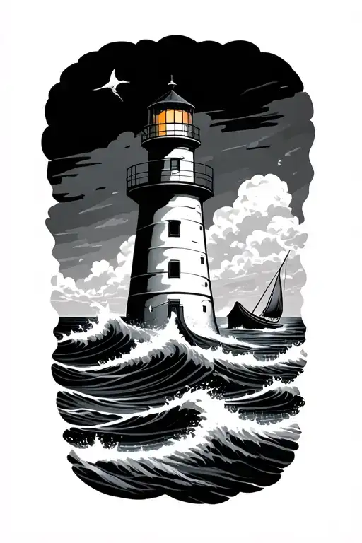 Offshore Fishing Lighthouse With Waves
