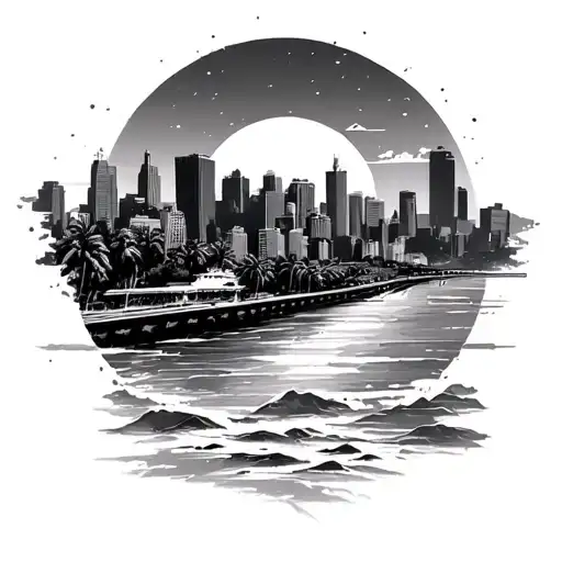 Los Angeles City Skyline In The Background