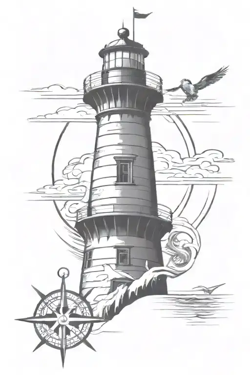 Cape Hatteras Lighthouse With A Compass And Anchor
