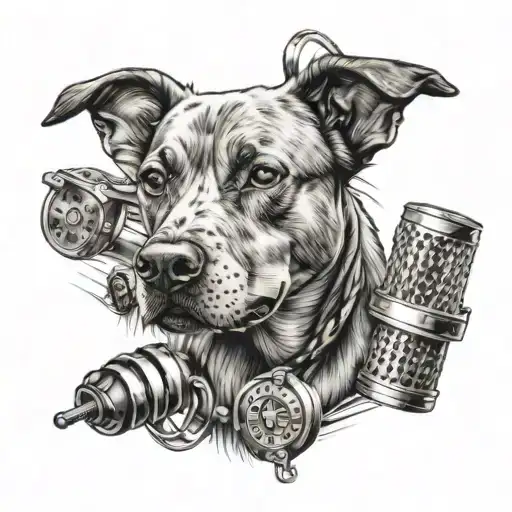 A Realistic Portrait Of A Dog With Cricket And Gym Equipment Incorporated Into The Background