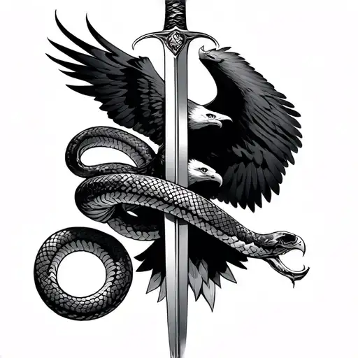 Knight's Sword With Snake Wrapped And An Eagle Soaring