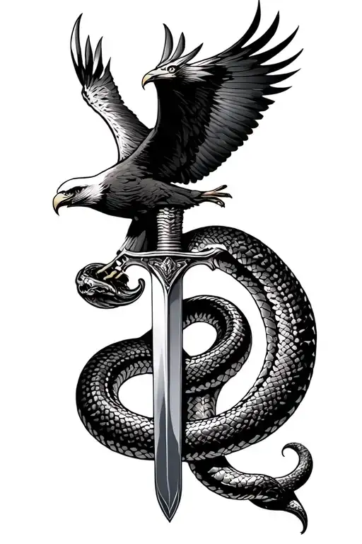 Knight's Sword With Snake Wrapped And An Eagle Soaring