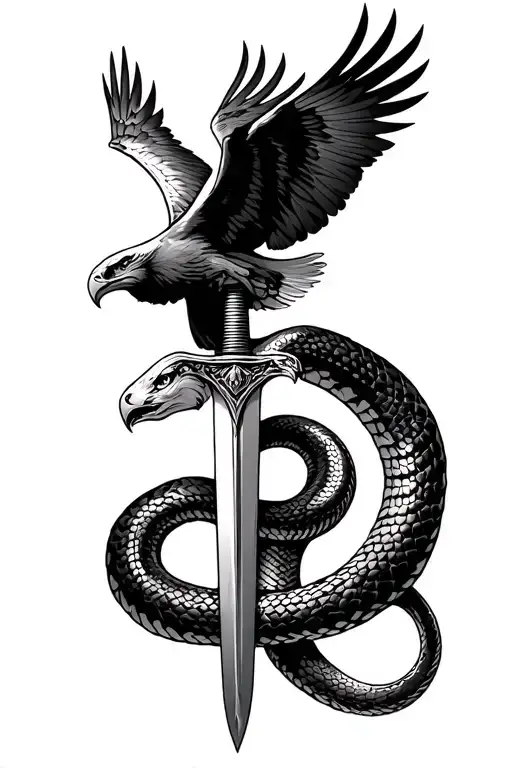 Knight's Sword With Snake Wrapped And An Eagle Soaring