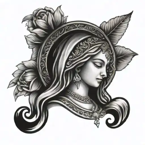 Holy Mary Praying With Tattoos Mandala Style