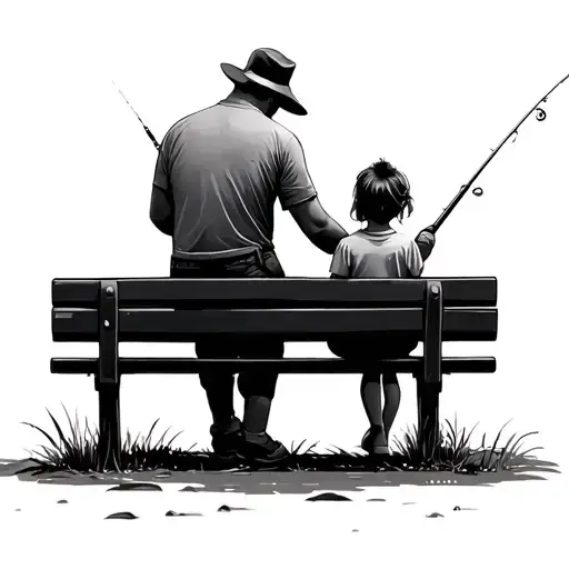 Father And Daughter On A Bench Fishing