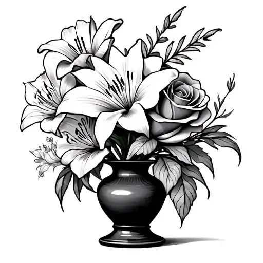 A Vase With A Lily A Rose A Violet And A Gladiolus In It