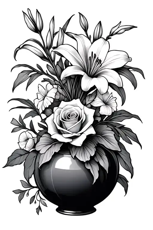 A Vase With A Lily A Rose A Violet And A Gladiolus In It