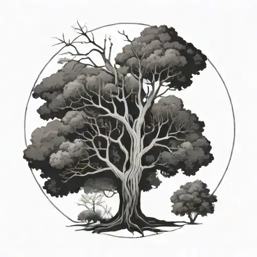 A Tree Drawing That Starts With Simple Lines And Gets More Complet Closer To The Top