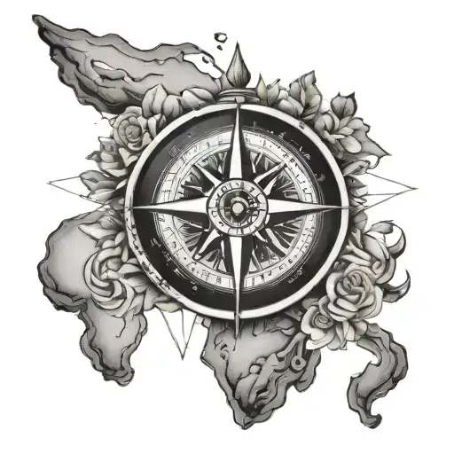 Compass And Rose Tattoo With Compass Pointing At Africa