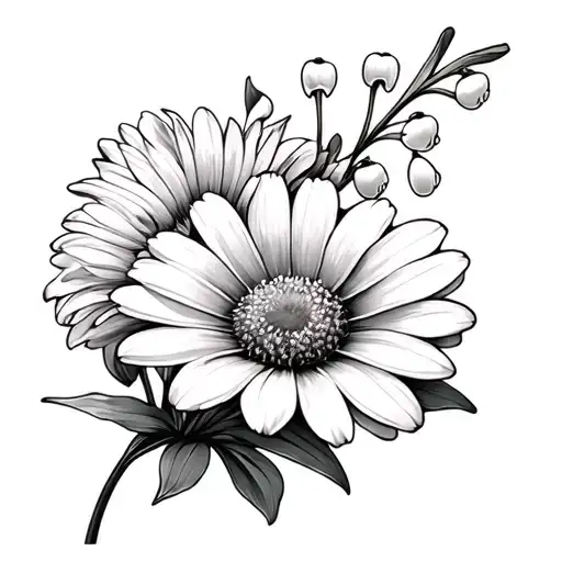 Lily Of The Valley Flower And Daisy Flower Fine Line