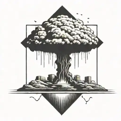 A Nuclear Explosion Mushroom Cloud Contained Within A Perfect Black Square