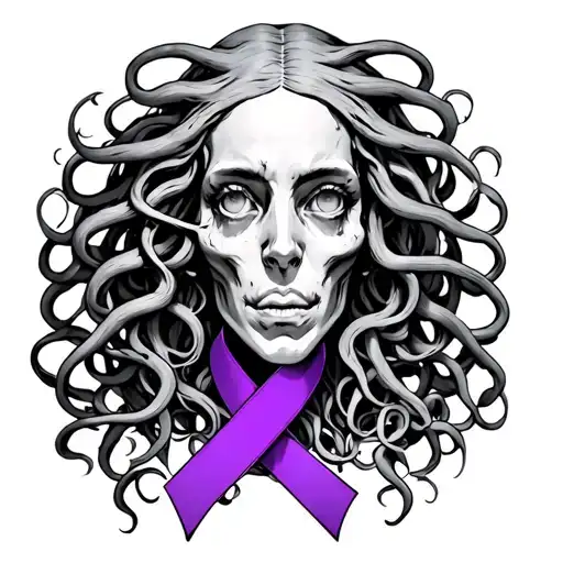 Medusa Head And Neck With A Purple Domestic Violence Ribbon