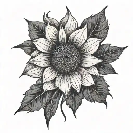 A Single Line With Half Sunflower Blooming