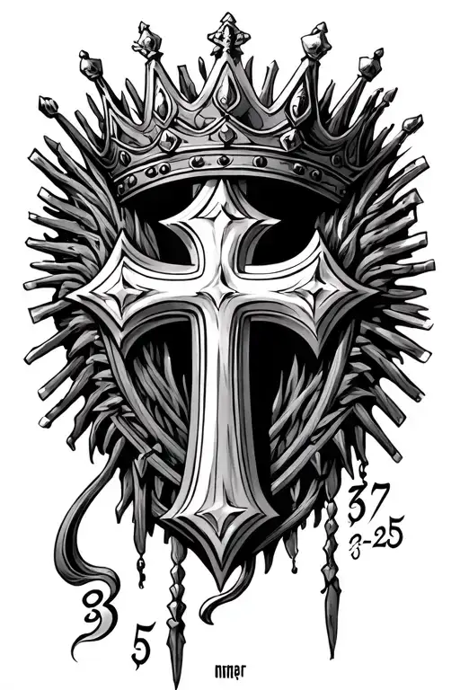 Cross With Crown Of Thrones Hanging On It With 3-9-25 Under It