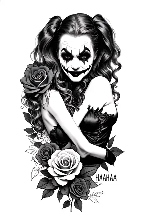 Joker & Harley Quinn With Roses And Hahaha All Over