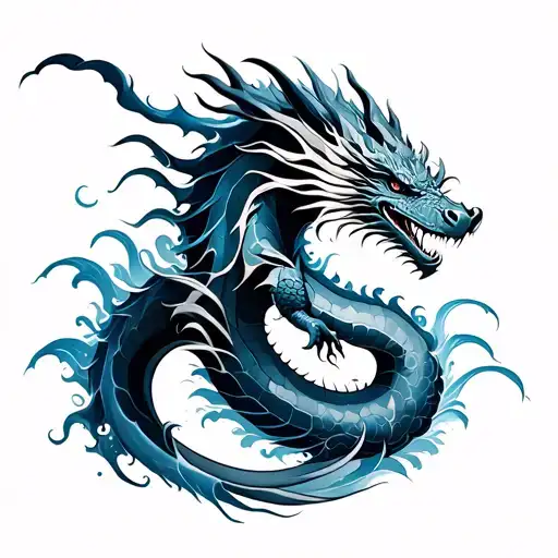 Blue Ink Dragon Waves