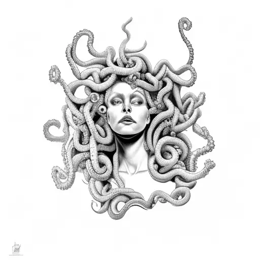 A Portrait Of Medusa With A Twist Of Abstract Elements Inspired By Mythology