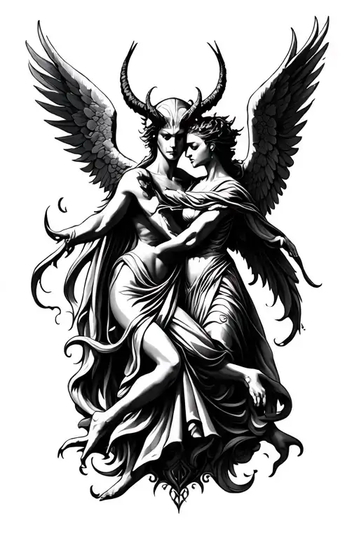 Angel And Demon Fighting Each Other