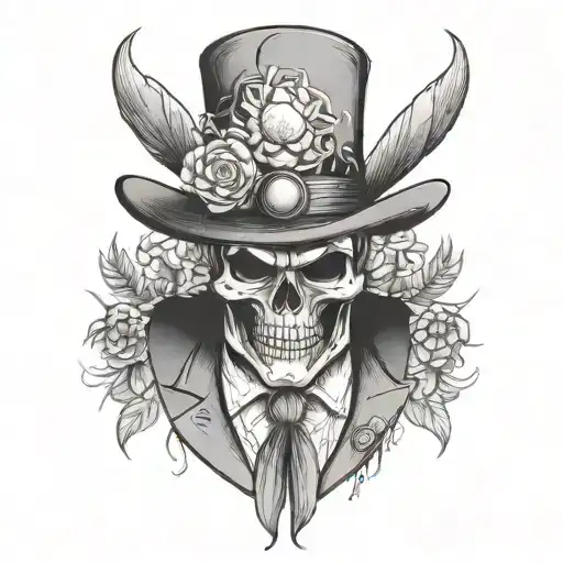 Skull With Asian Rice Hat And Suit