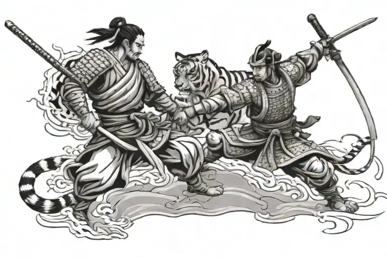 Samurai Fighting A Tiger