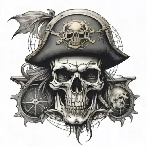 A Pirate Ship Skull With Compass And Map