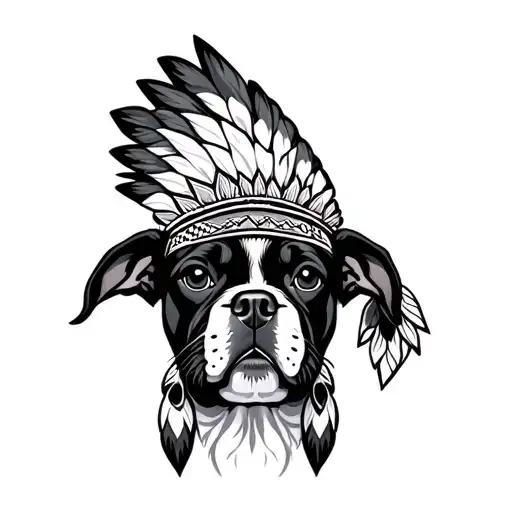 Boxer Puppy Face With Indian Head Dress