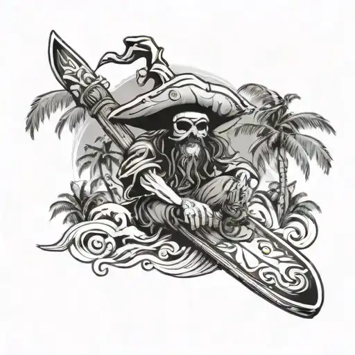 A Snowboarding Pirate Sailing On A Tropical Island