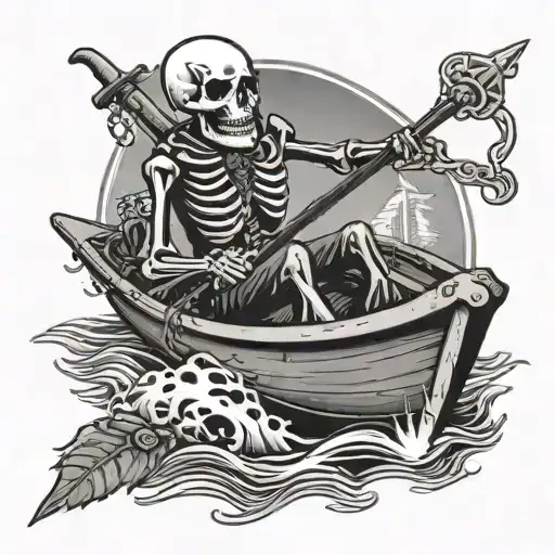 Skeleton In A Boat With Night Vision Goggles Riding