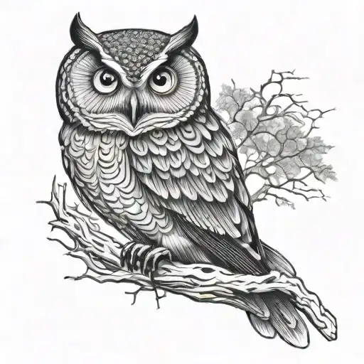 Owl Perched Haunting Eyes