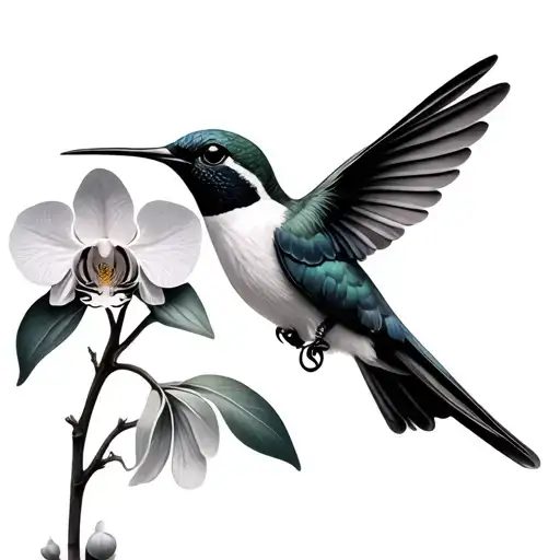 Humming Bird With Orchids
