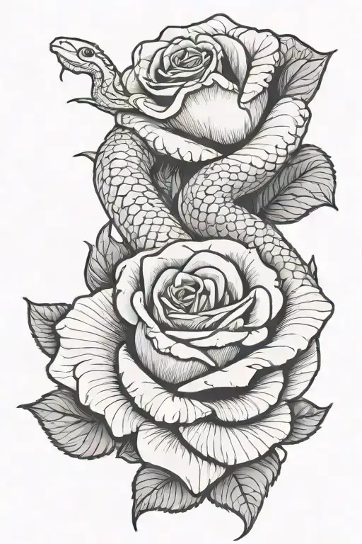 Simple Hand Holding Rose With Snake Wrapped
