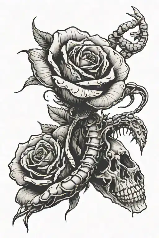 Simple Skeleton Hand Holding Rose With Snake Wrapped