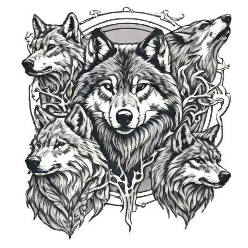 Wolf Surrounded By Wolves Howling