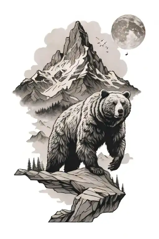 Mountain And Bear Standing