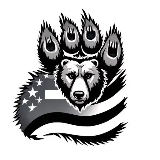 Bear Paw With Bear Face Inside And 5 Nations Flag Behind It