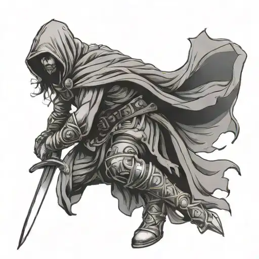 Full-length Hooded Warrior With Lowered Sword