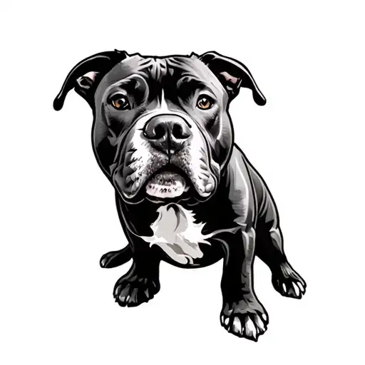 Pitbull Dog With Name And Date Tattoo Design