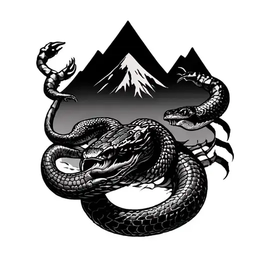 Snake And Scorpion With Mountain In Background