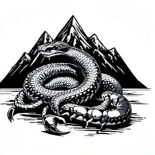 A Snake And A Scorpion With Mountain In Background