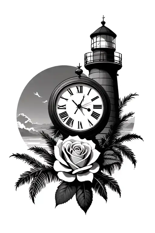 Rose Clock Lighthouse Palm Tree