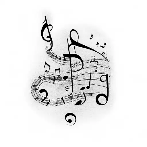 A Dotwork Tattoo Of A Music Sheet With A Ribbon Flowing Along The Staves