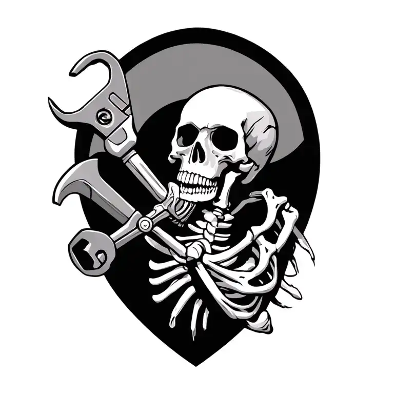 Skeleton With Pipe Wrench