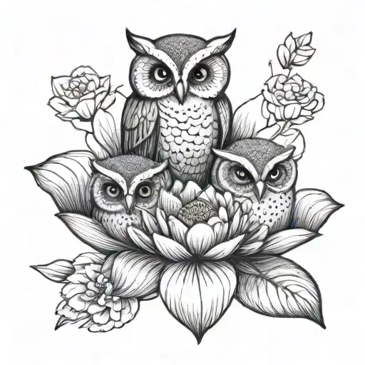 Lotus Flower Blooming 3 Baby Owls With Names