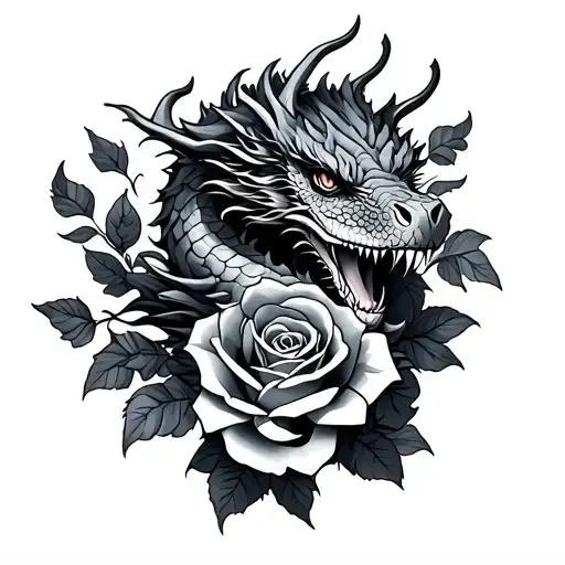 Dragon And Roses