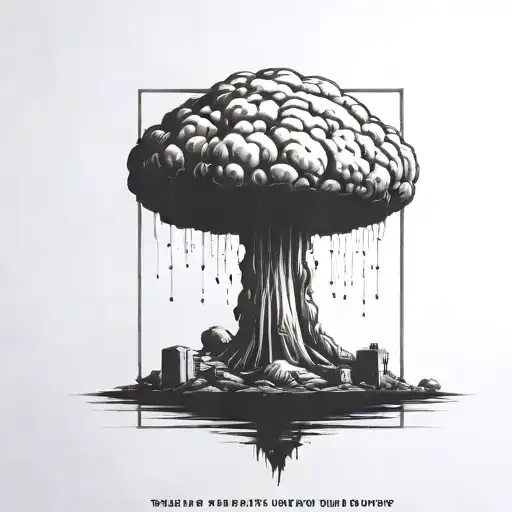 A Nuclear Explosion Mushroom Cloud Contained Within A Perfect Black Square