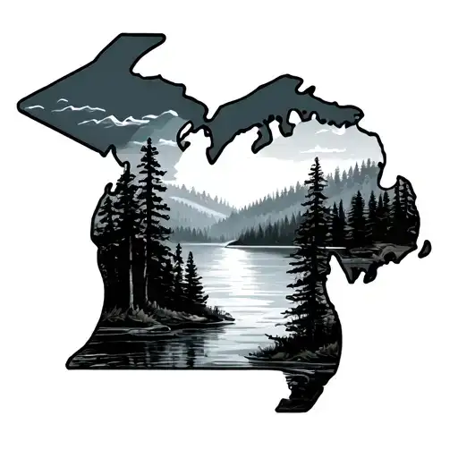 Michigan Mitten With Lake And Forest Scene