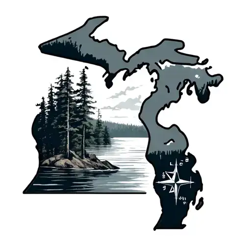 Michigan Mitten With The Lake And Compass